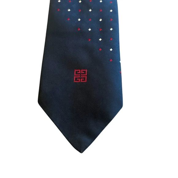 Givenchy Gentlemen Paris Navy Polka Dot Neck Tie Logo Designer Luxury 57" - Picture 2 of 7
